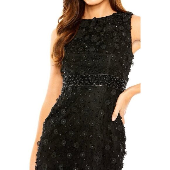 Mac Duggal Size 14 Black 67853 Floral Applique Sleeveless Midi Cocktail Dress - Picture 5 of 12
